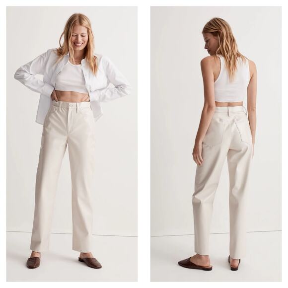 NWT Madewell The Perfect Vintage Straight Pant Size 27 Cream Faux Leather - Picture 1 of 13
